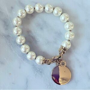 Anne Klein Gold-Tone Imitation-Pearl Stretch Charm Bracelet